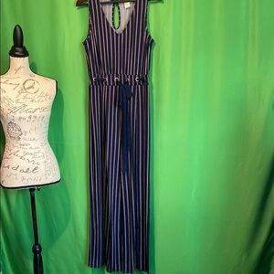 Wrapper Blue Striped Jumpsuit with Wide Leg Design